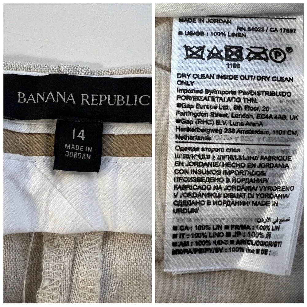 BANANA REPUBLIC Women Size 14 Palma Linen High-Waisted Pleated Straight-Leg Pant